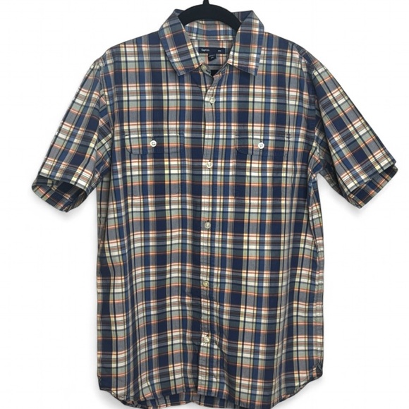 GAP Boys XXL blue/orange Plaid Short Sleeve Shirt - Picture 1 of 4